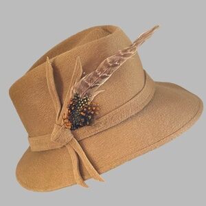 Vintage Lilly Daché DEBS Camel Felt Feathered Hat.